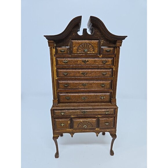 Vtg Artisan Dollhouse Miniature Chippendale Style Highboy Dresser  Cabriole Legs - Picture 9 of 14